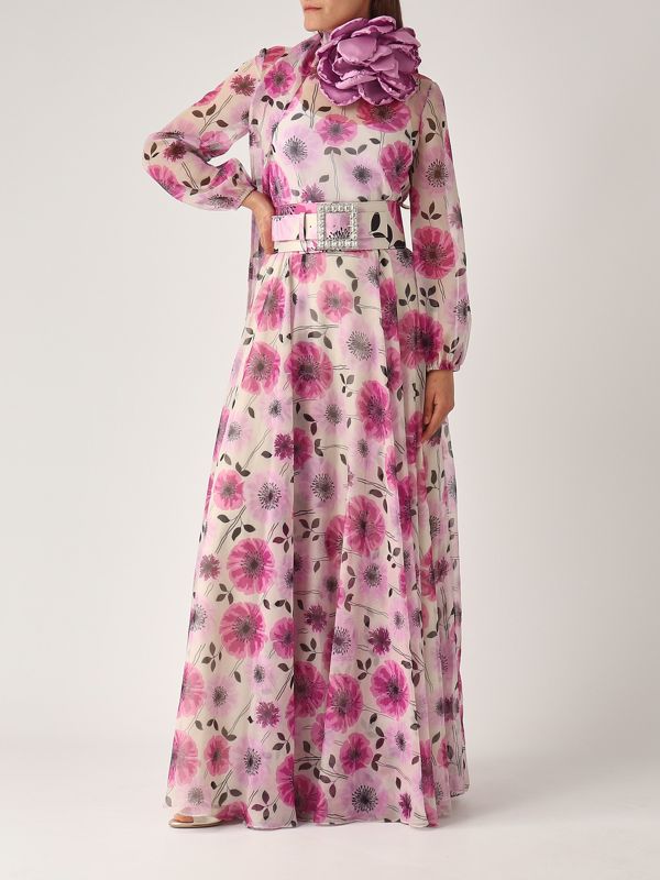 5. Damenkleid aus Georgette Magenta-Beige Giada Curti gcr25a399c02