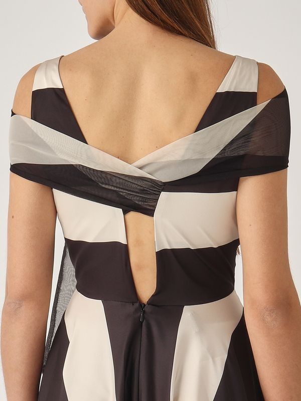 4. Damenkleid aus Satin Elfenbein-Schwarz Giada Curti gcr25a395s04