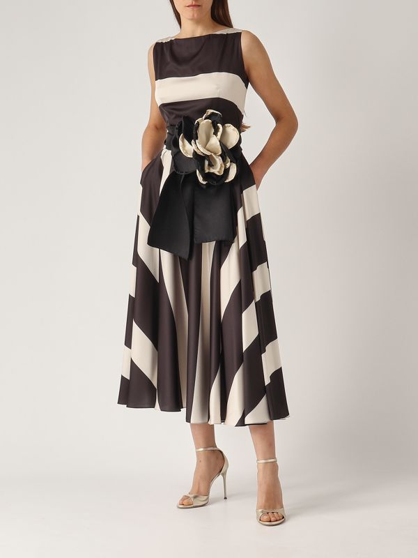 7. Damenkleid aus Satin Elfenbein-Schwarz Giada Curti gcr25a395s04