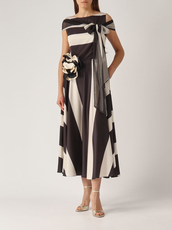 6. Damenkleid aus Satin Elfenbein-Schwarz Giada Curti gcr25a395s04