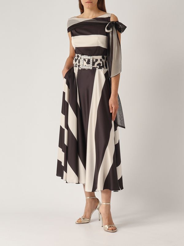 5. Damenkleid aus Satin Elfenbein-Schwarz Giada Curti gcr25a395s04