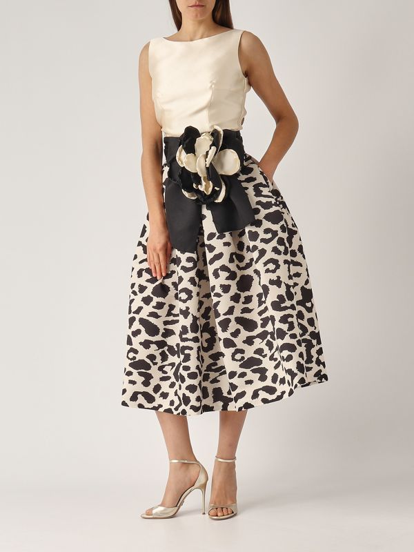 6. Women's Mikado-effect skirt Ivory-Black Giada Curti gcr25g199d03