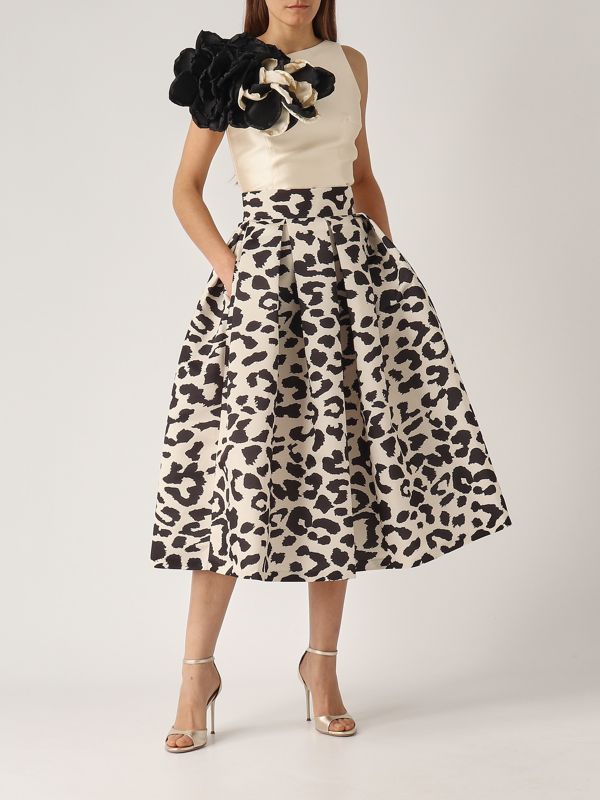 7. Women's Mikado-effect skirt Ivory-Black Giada Curti gcr25g199d03