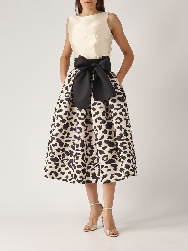 5. Women's Mikado-effect skirt Ivory-Black Giada Curti gcr25g199d03