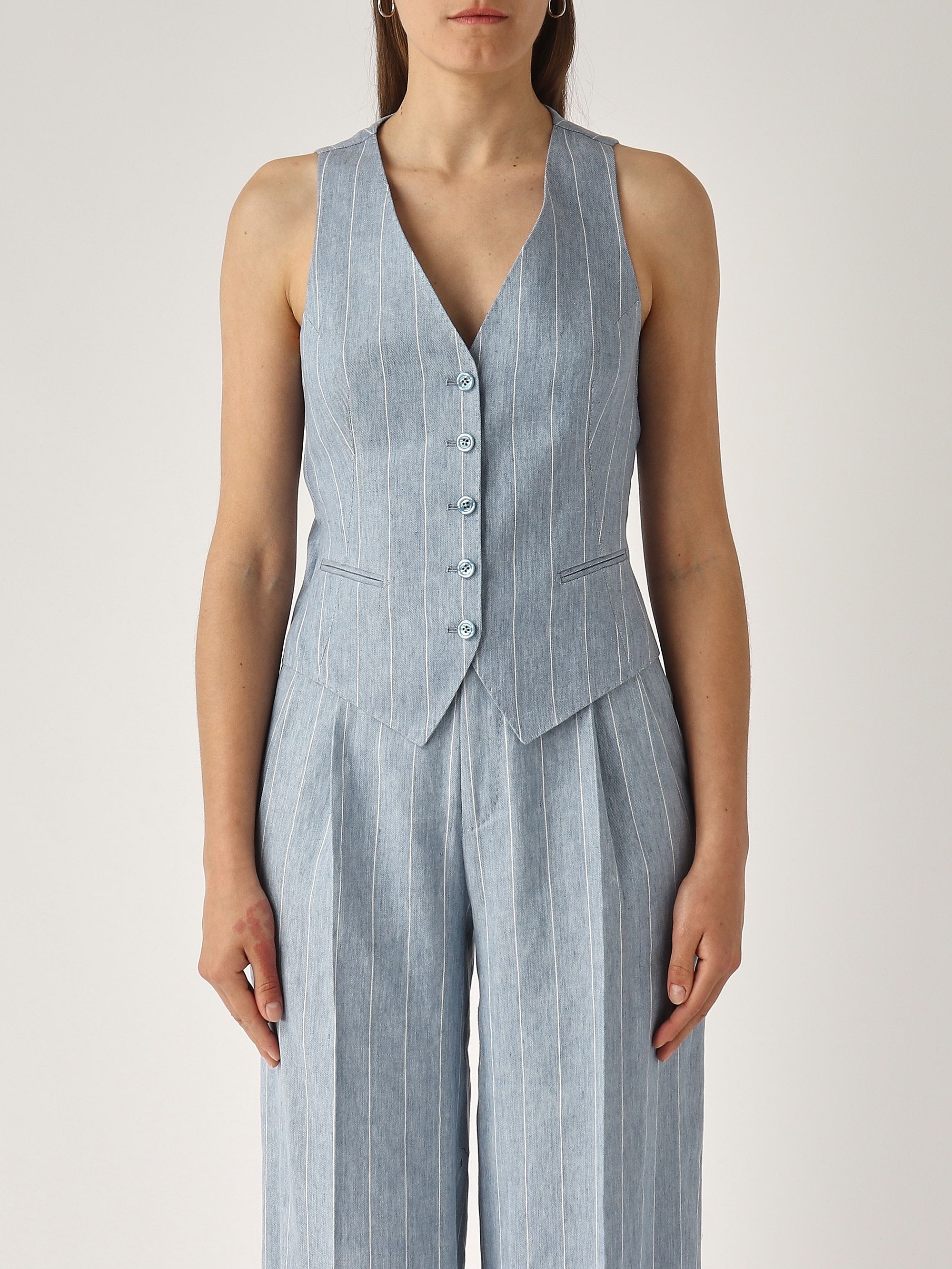 アウターその他 TAGLIATORE Woman Waistcoat Denim 340299GAELLE EI863 TAGLIATORE: Waistcoat woman - Denim | Tagliatore waistcoat