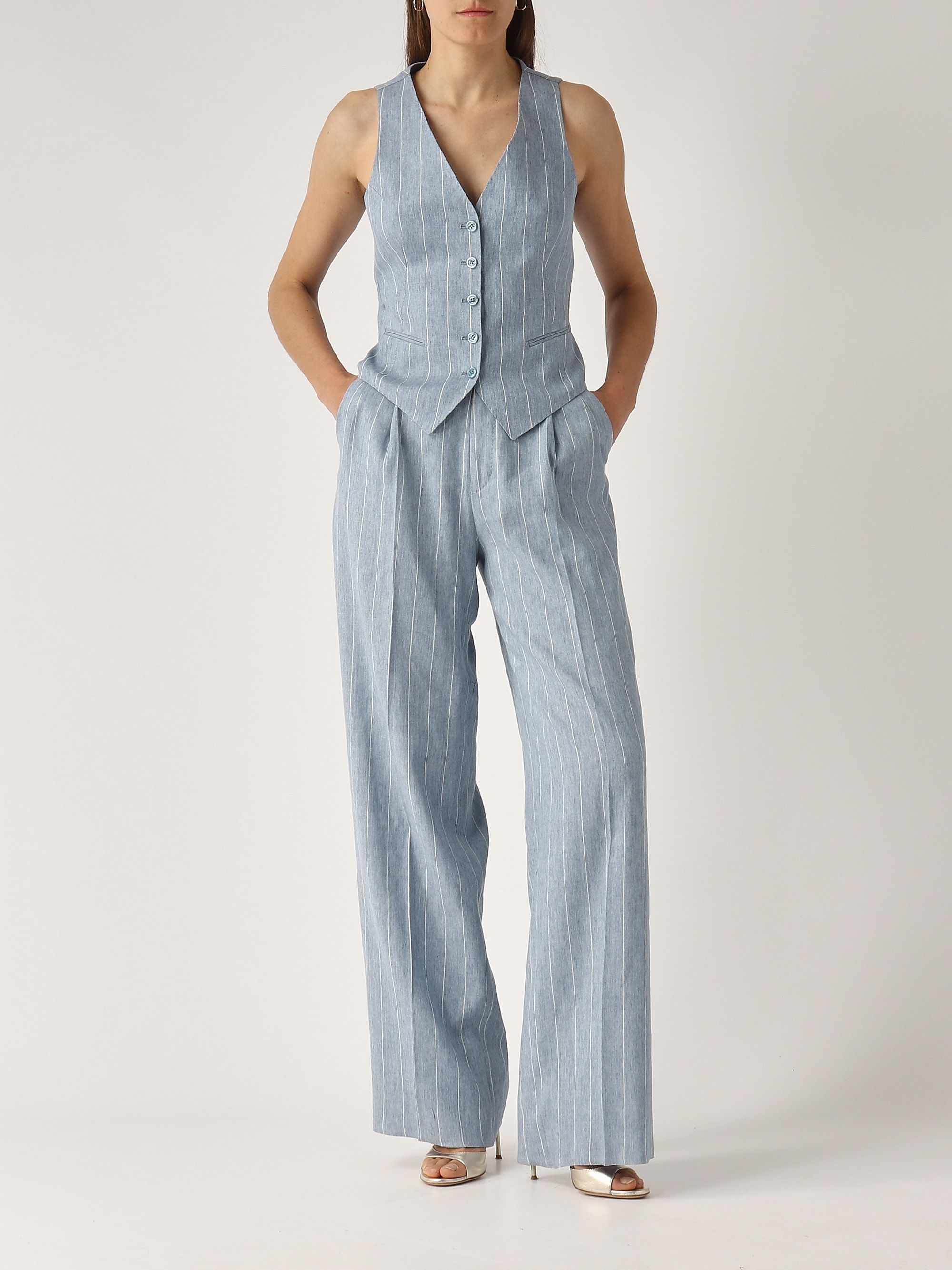 Gaelle linen and stretch cotton waistcoat for women