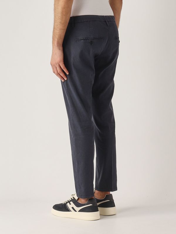 3. Pantalon Alfredo en lin extensible pour homme Bleu marine Dondup up518ls0004uiz1du