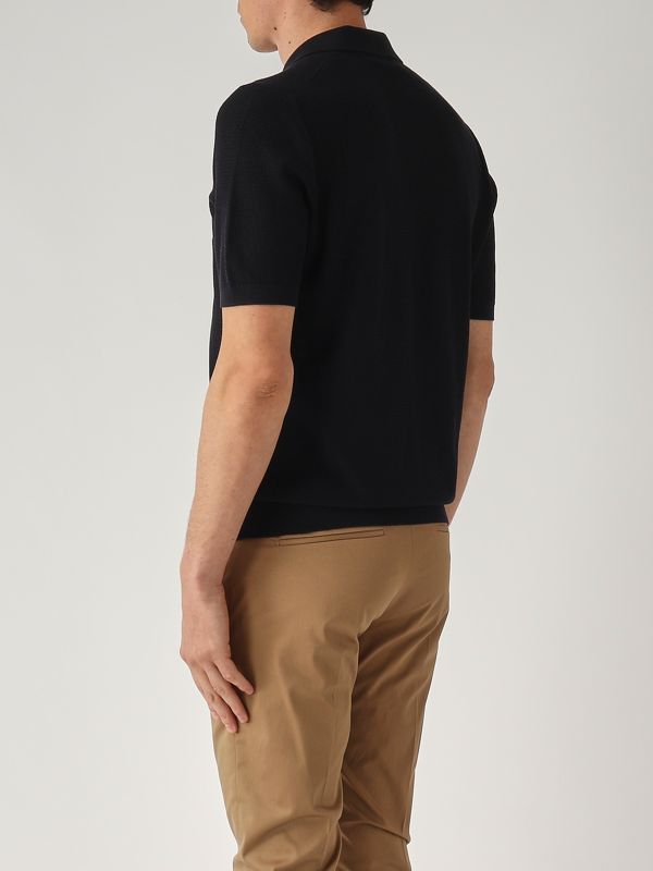 Gran Sasso Silk and cotton men's polo shirt - Navy | Caposerio.com