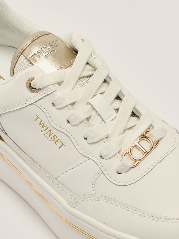 5. Women's leather sneakers White-Gold Twinset 251tcp014