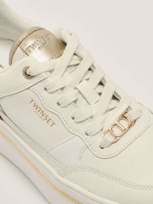 5. Women's leather sneakers White-Gold