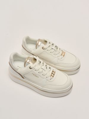 2. Women's leather sneakers White-Gold