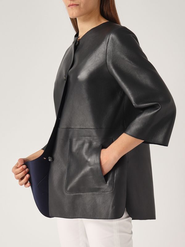 5. Giacca donna Dom in pelle liscia e suede Blu Dark The Jackie leathers dom