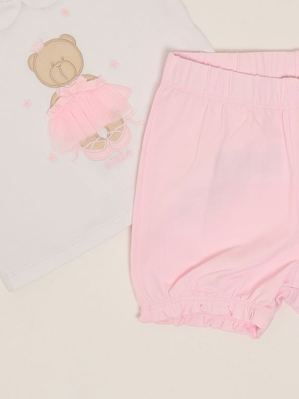 3. Conjunto de recién nacido en algodón elástico Blanco-Rosa Le Bebè lbg5689