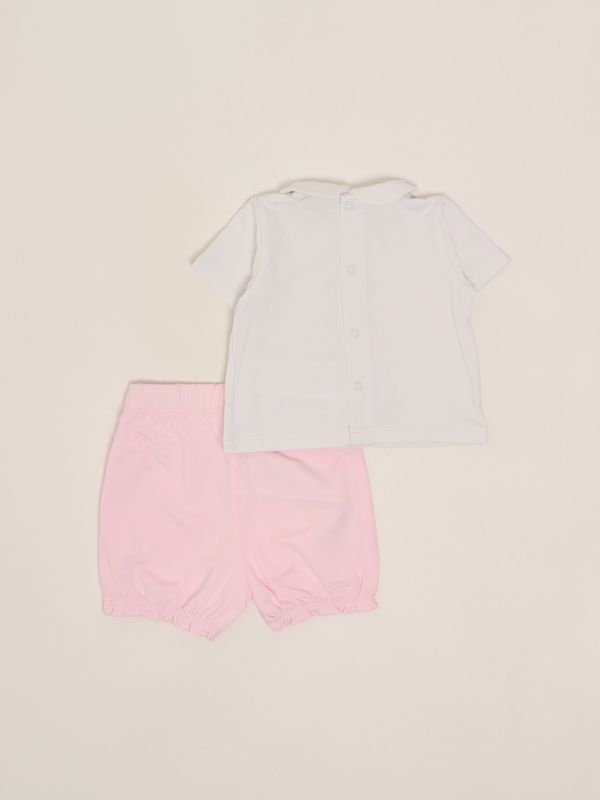 2. Conjunto de recién nacido en algodón elástico Blanco-Rosa Le Bebè lbg5689