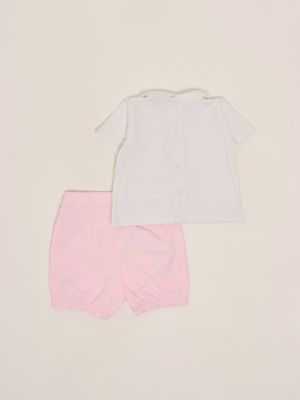 2. Conjunto de recién nacido en algodón elástico Blanco-Rosa