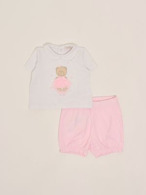 1. Conjunto de recién nacido en algodón elástico Blanco-Rosa