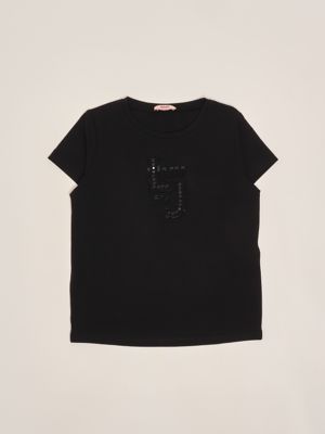 Liu Jo stretch cotton T-shirt with rhinestone logo for girls