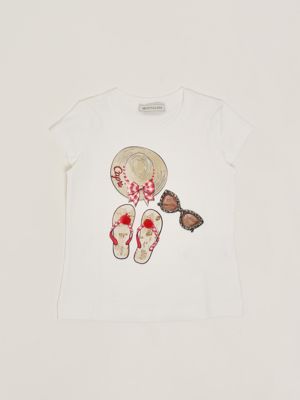 T-shirt fille en coton stretch Blanc-Rouge Monnalisa