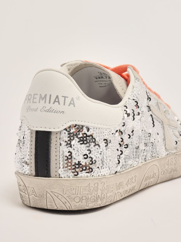 スニーカー PREMIATA Women Sneakers STEVEND7270 SILVER Stevend 7270 leather and fabric sneakers for women