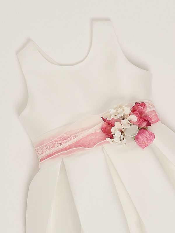 3. Vestido de niña de raso Blanco-Rosa Mimilù 232