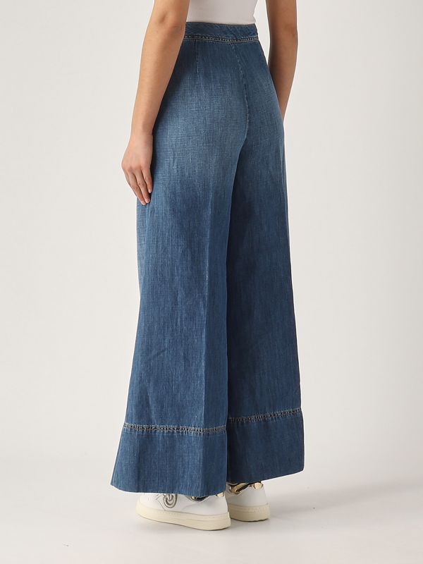 【SATIIIZ】Haynell Pintuck Linen Denim Pants Poetry - Linen drawstring cropped trousers