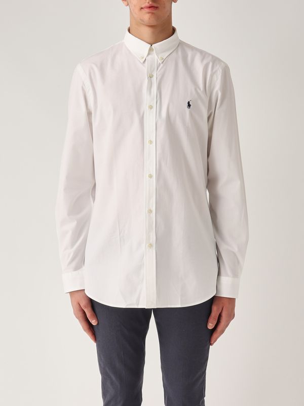1. Slim fit stretch cotton poplin shirt for men White Polo Ralph Lauren 710928254