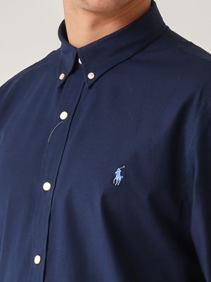 4. Slim fit stretch cotton poplin shirt for men Navy