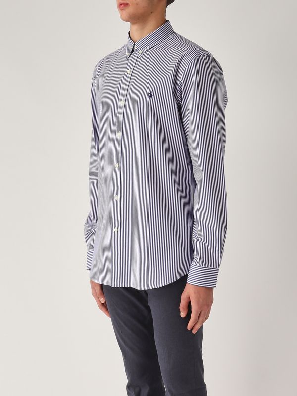 2. Slim fit stretch cotton poplin shirt for men White-Blue Polo Ralph Lauren 710928254