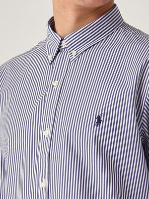 4. Slim fit stretch cotton poplin shirt for men White-Blue