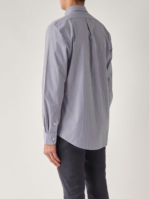 3. Slim fit stretch cotton poplin shirt for men White-Blue