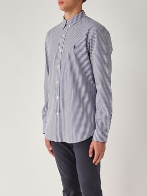 2. Slim fit stretch cotton poplin shirt for men White-Blue