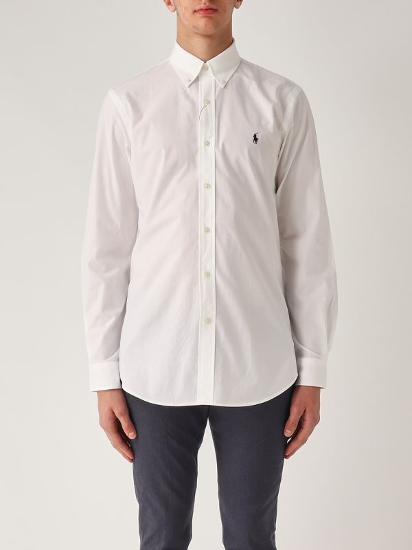 1. Custom fit stretch cotton poplin shirt for men White Polo Ralph Lauren 710928255