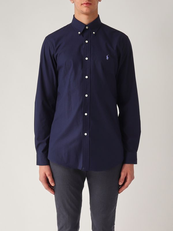 1. Custom fit stretch cotton poplin shirt for men Navy Polo Ralph Lauren 710928255