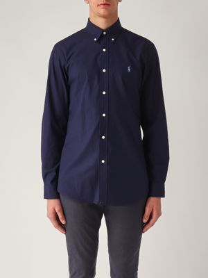 1. Custom fit stretch cotton poplin shirt for men Navy