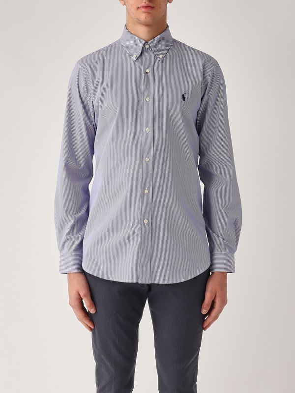 1. Custom fit stretch cotton poplin shirt for men White-Blue Polo Ralph Lauren 710928255
