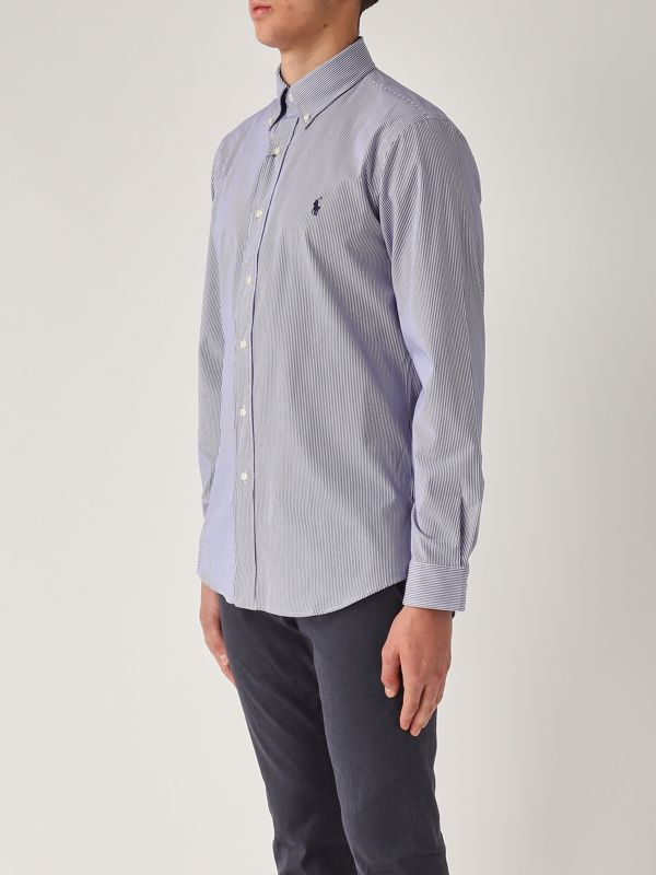 2. Custom fit stretch cotton poplin shirt for men White-Blue Polo Ralph Lauren 710928255