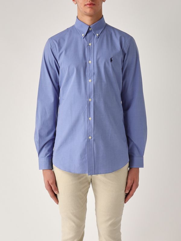1. Custom fit stretch cotton poplin shirt for men Blue-Eoe Polo Ralph Lauren 710928255
