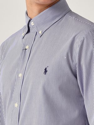4. Custom fit stretch cotton poplin shirt for men White-Blue