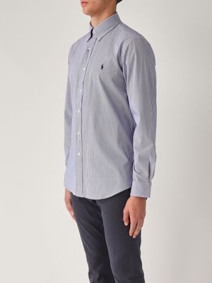 2. Custom fit stretch cotton poplin shirt for men White-Blue