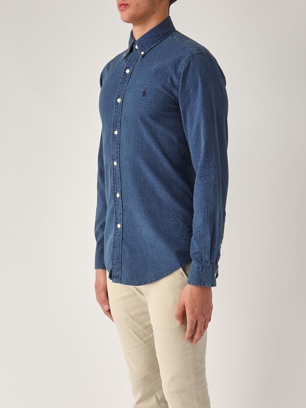 2. Custom fit cotton shirt for men Indigo Blue Polo Ralph Lauren 710938519