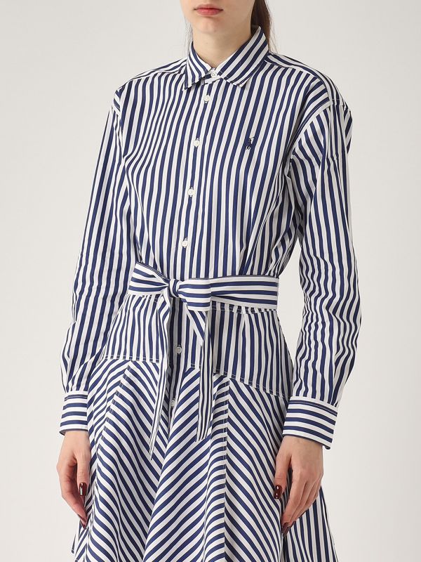 ralph lauren navy blue and white dress Striped Cotton-Blend Maxidress