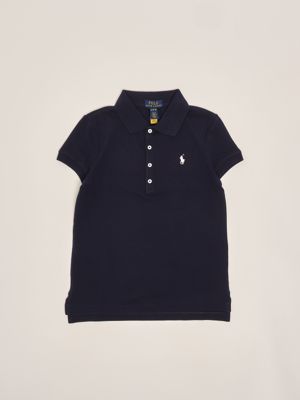 1. Girl's stretch cotton polo shirt Navy Blue
