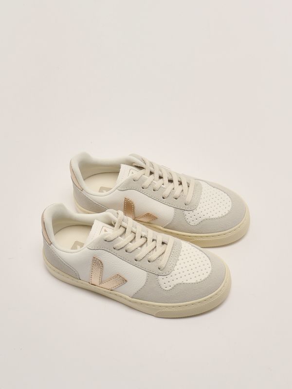 2. Baskets en cuir V-10 chromefree pour filles Blanc-Platine Veja cx0520620c