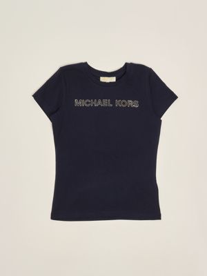 ブラジャー Michael Kors TOPS WITH LOGO (MR451BA1RE_409MIDNIGHTBLUE) MICHAEL KORS Womens Red Shirt Gold Detail Knit Top, Size S