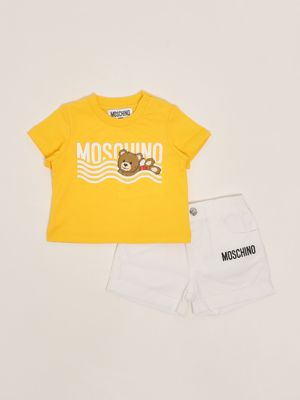 Babyanzug aus Stretch-Baumwolle Weiß-Gelb Moschino