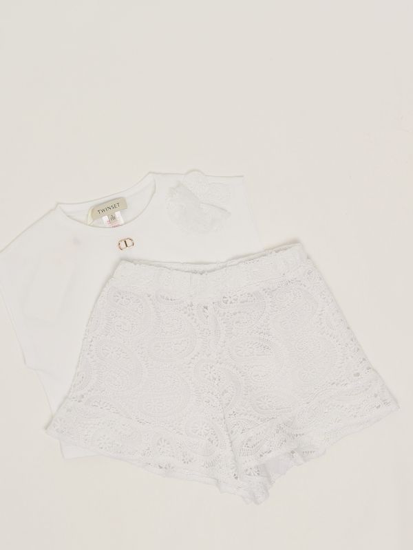 3. Conjunto para niña de encaje y tejido cady Blanco Twinset 251gj2qr7