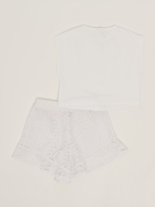 2. Conjunto para niña de encaje y tejido cady Blanco Twinset 251gj2qr7
