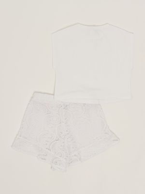2. Conjunto para niña de encaje y tejido cady Blanco