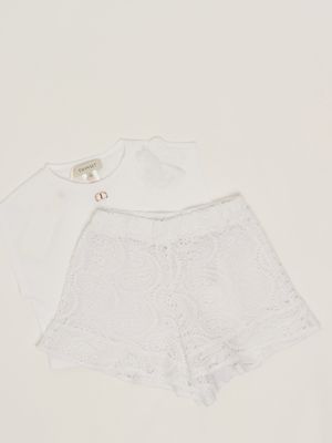 3. Conjunto para niña de encaje y tejido cady Blanco
