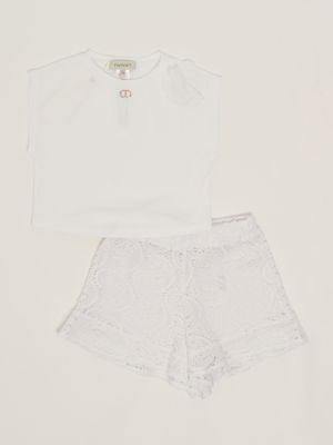 1. Conjunto para niña de encaje y tejido cady Blanco